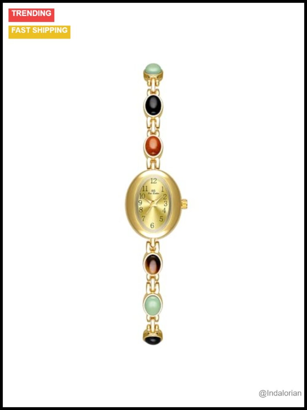 Vintage Crystal Beaded Bracelet Watch Gold Dial